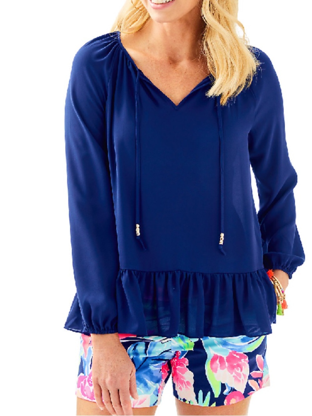 Lilly Pulitzer -Tensley Ruffle Top Navy Blue - XL